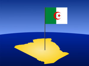 map of Algeria and Algerian flag on pole illustration