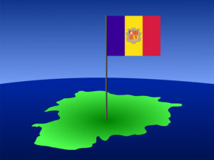 map of Andorra and their flag on pole illustration
