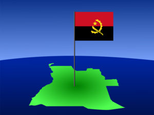 map of Angola and Angolan flag on pole illustration