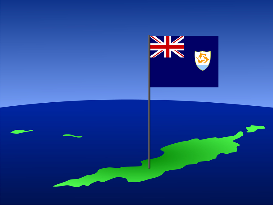map of Anguilla and their flag on pole illustration