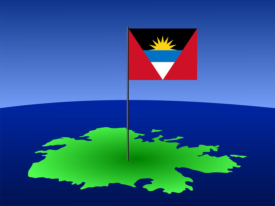 map of Antigua and their flag on pole illustration