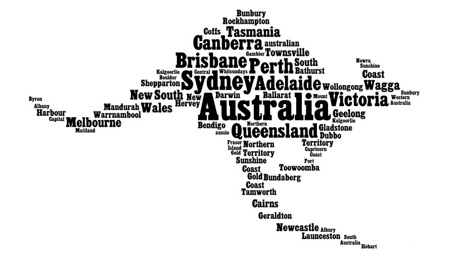 Australia main cities info-text graphics in the shape of kangaroo