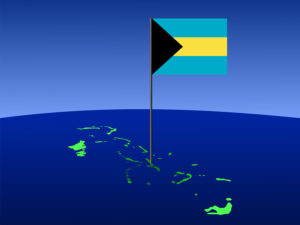 map of Bahamas and their flag on pole illustration