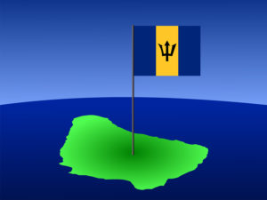 map of Barbados and their flag on pole illustration