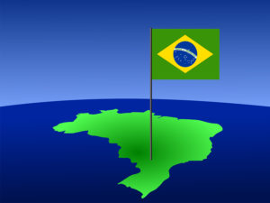 map of brazil and Brazilian flag on pole illustration