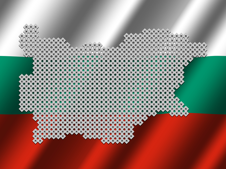 Bulgaria map of votes on rippled Bulgarian flag illustration