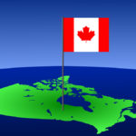 map of Canada and Canadian flag on pole illustration
