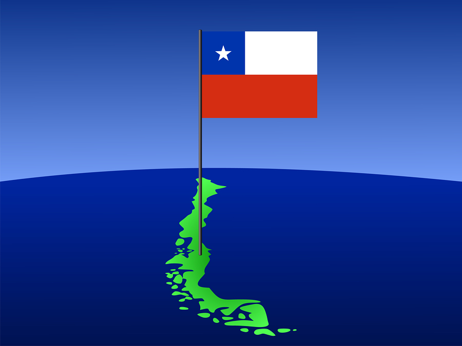 map of Chile and their flag on pole illustration
