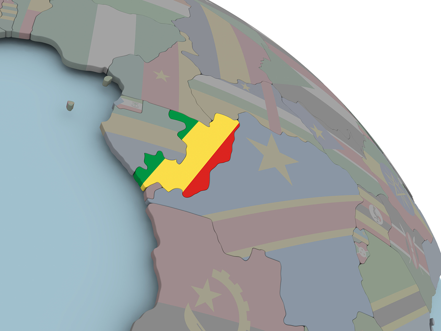 Illustration of Congo on political globe with embedded flags. 3D illustration.