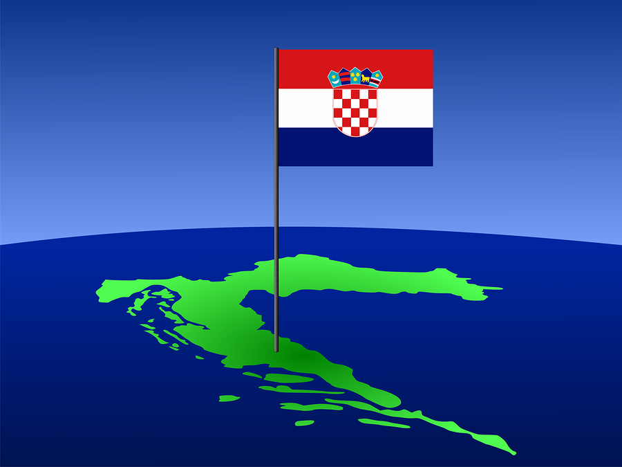 map of Croatia and Croatian flag on pole illustration