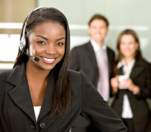 business customer support operator woman smiling in an office