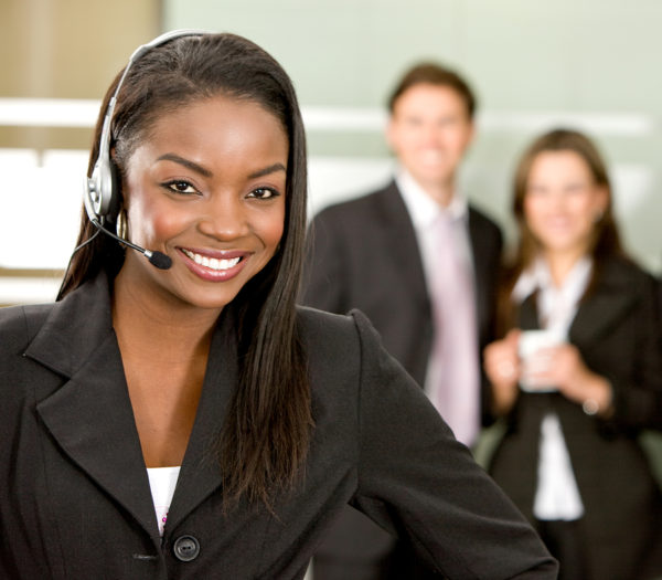 business customer support operator woman smiling in an office