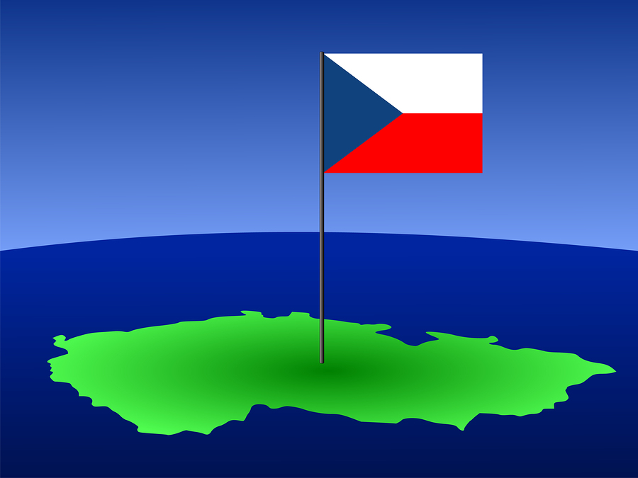 map of Czech Republic and their flag on pole illustration