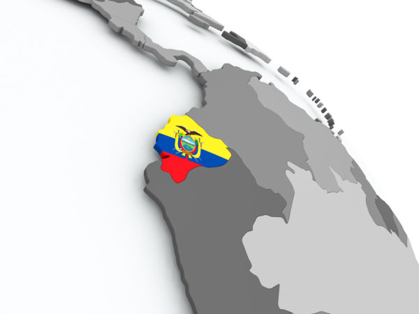 Ecuador on globe with flag. 3D illustration.