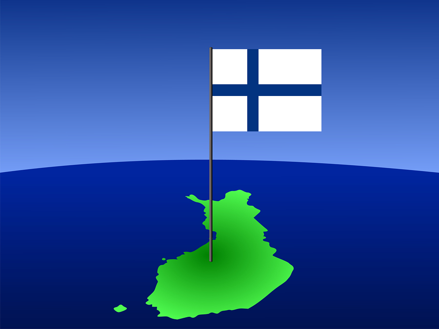 map of finland and finnish flag on pole illustration