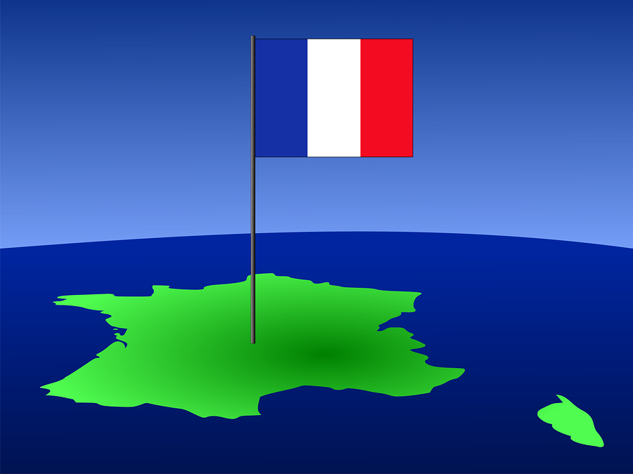 map of france and French flag on pole illustration
