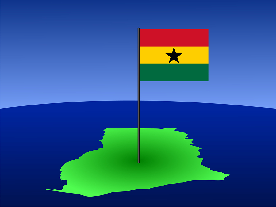 map of Ghana and their flag on pole illustration