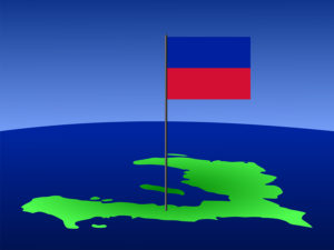 map of Haiti and Haitian flag on pole illustration