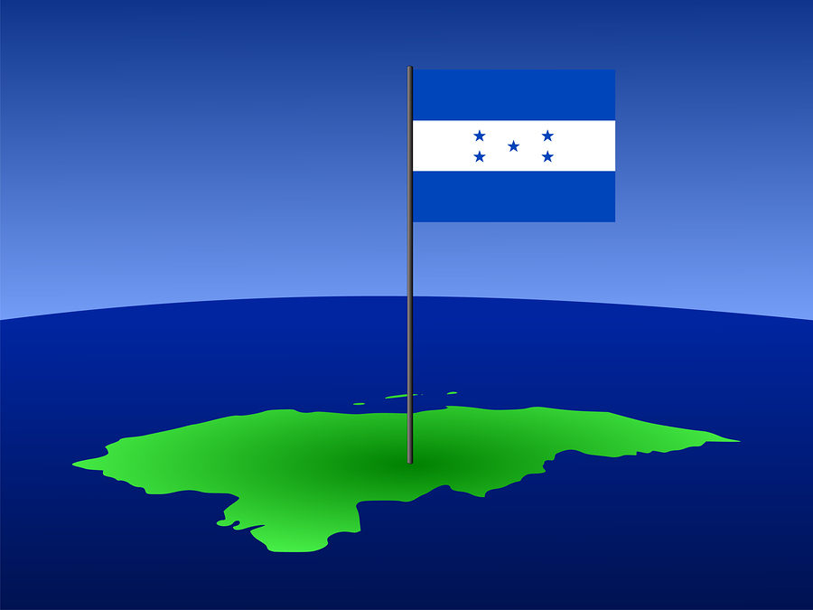 map of Honduras and Honduran flag on pole illustration