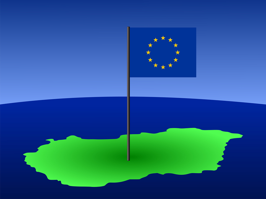 map of hungary and European Union flag on pole illustration