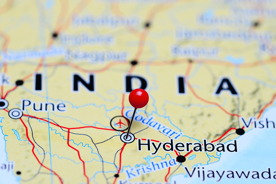 Hyderabad pinned on a map of India