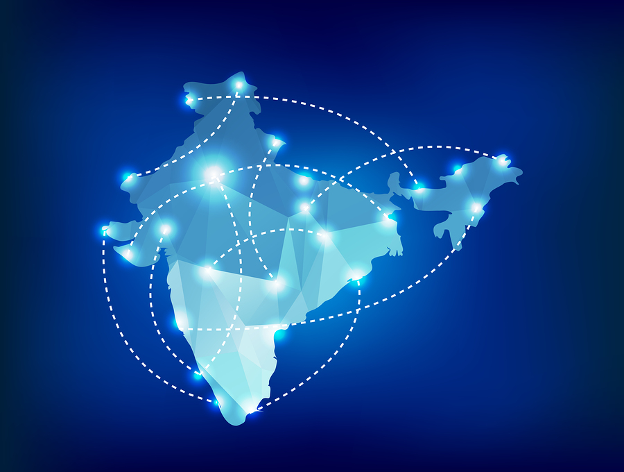 India country map polygonal with spot lights places