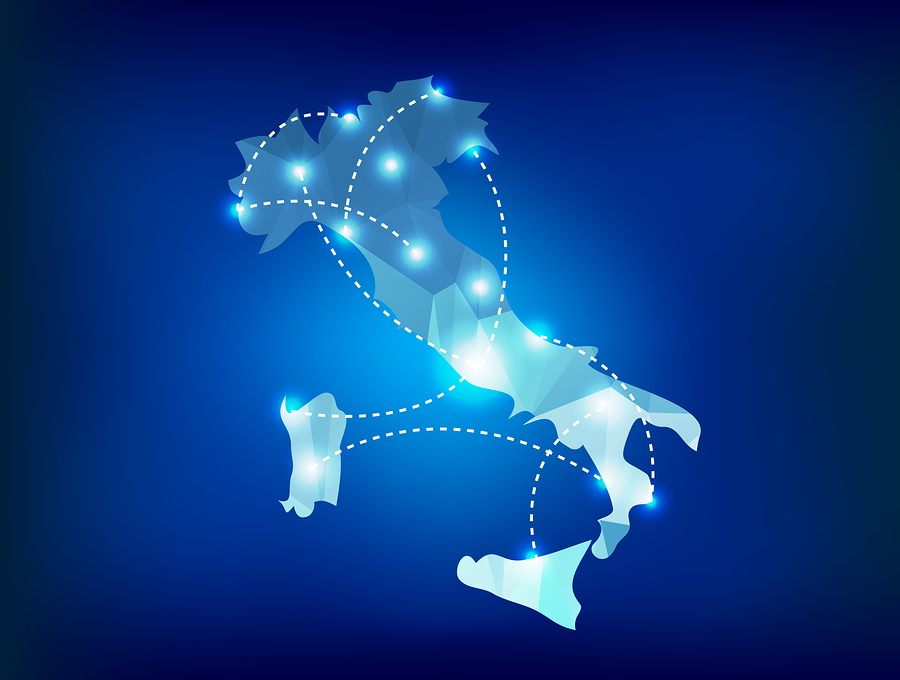 Italy country map polygonal with spot lights places sample