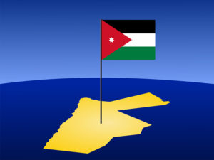 map of Jordan and their flag on pole illustration