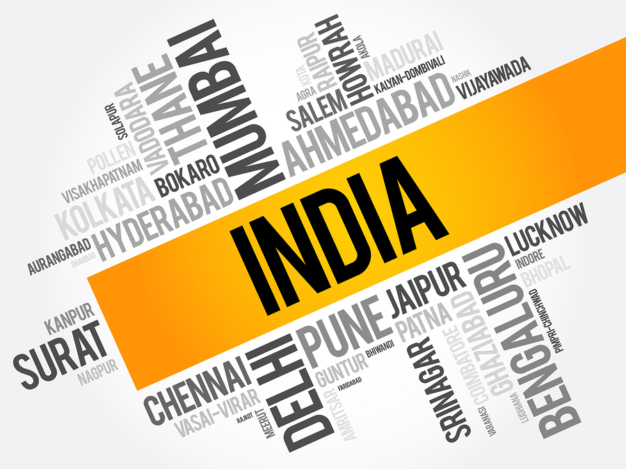List of cities in India word cloud collage business and travel concept background