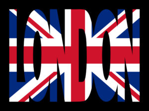 Overlapping London Text With British Flag Illustration overlapping London text with British flag illustration