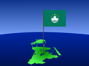 map of Macau and their flag on pole illustration