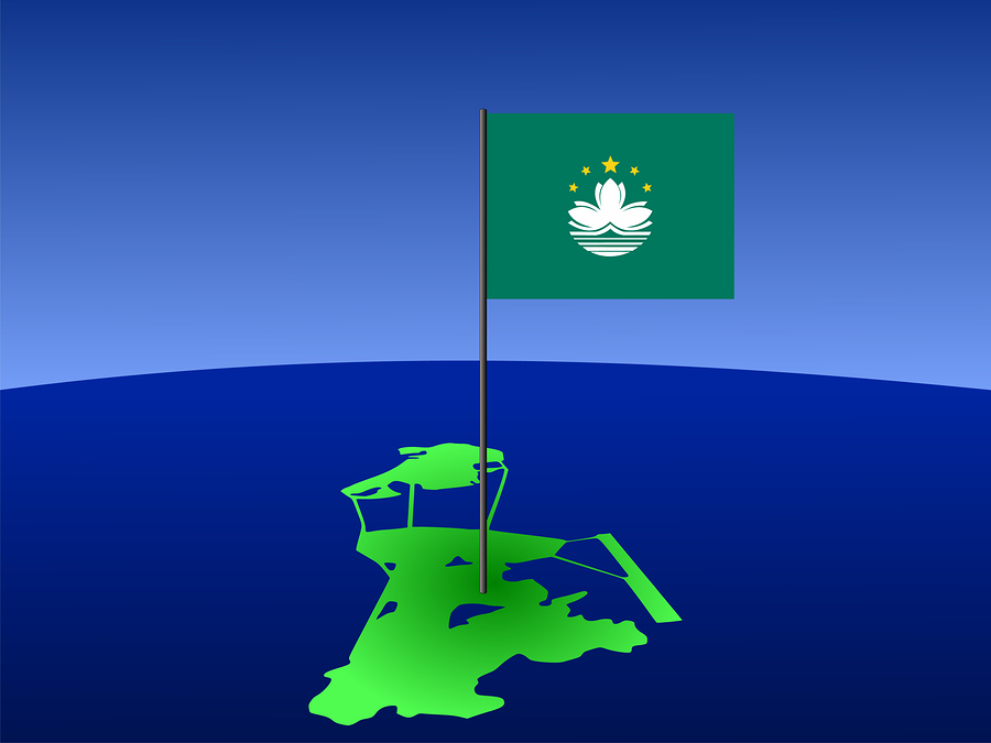 map of Macau and their flag on pole illustration