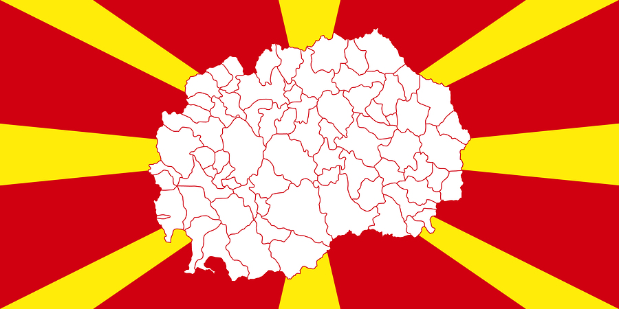 Map and flag of Macedonia. Vector illustration. World map