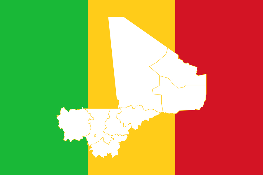 Map and flag of Mali. Vector illustration. World map