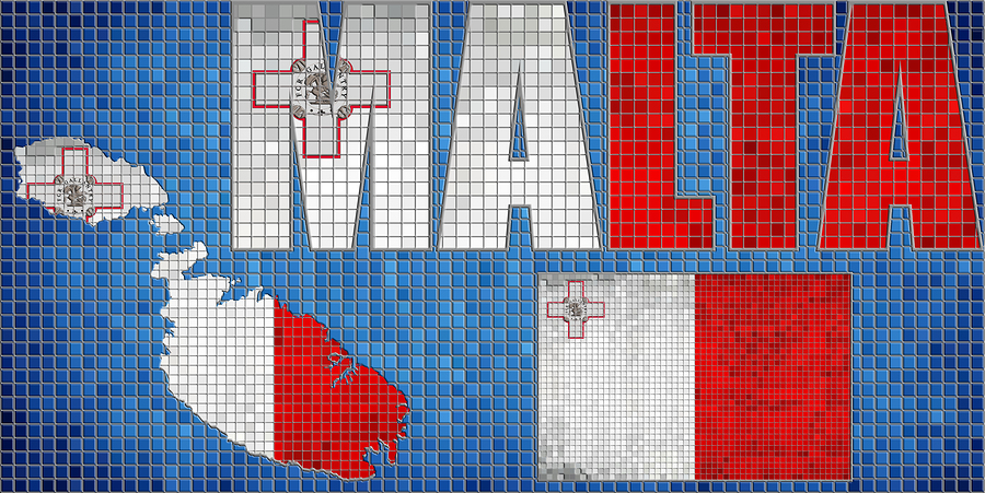 Mosaic map and flag of Malta with effect - 3D Illustration,  
Font with the Malta flag