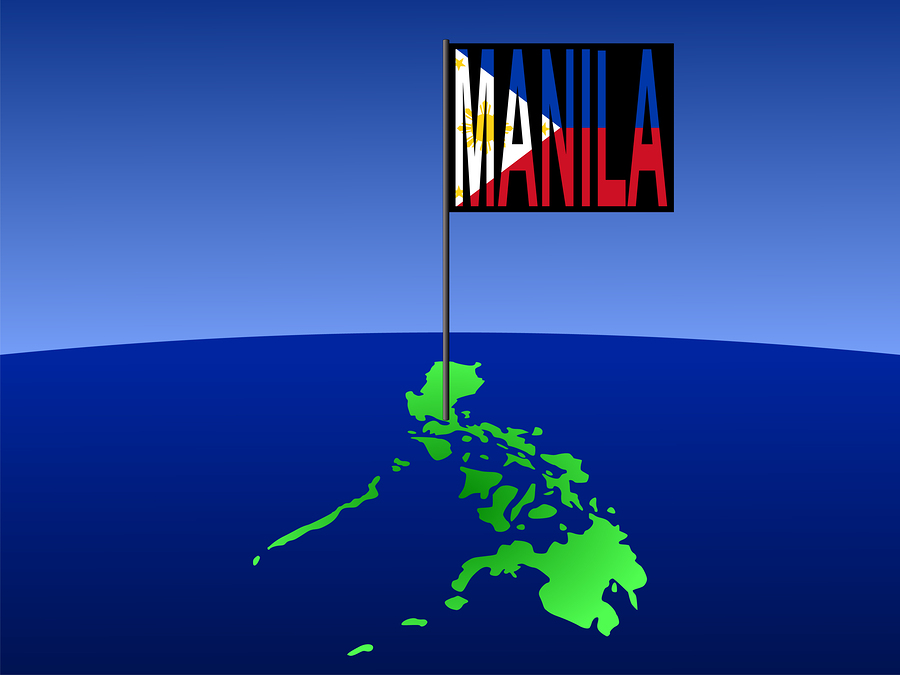 map of Philippines with position of Manila marked by pole illustration
