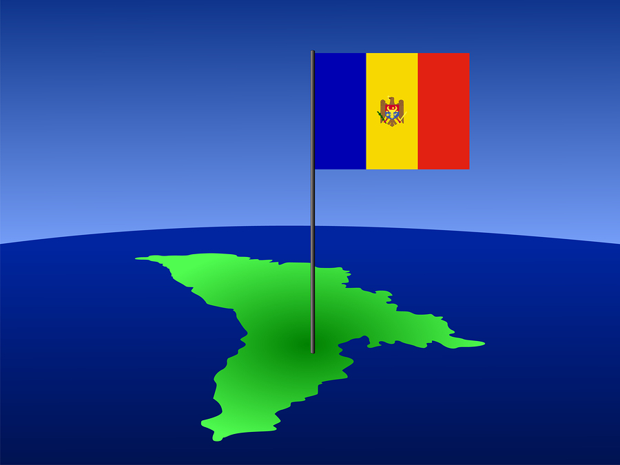 Map With Moldovan Flag map of Moldova and Moldovan flag on pole illustration