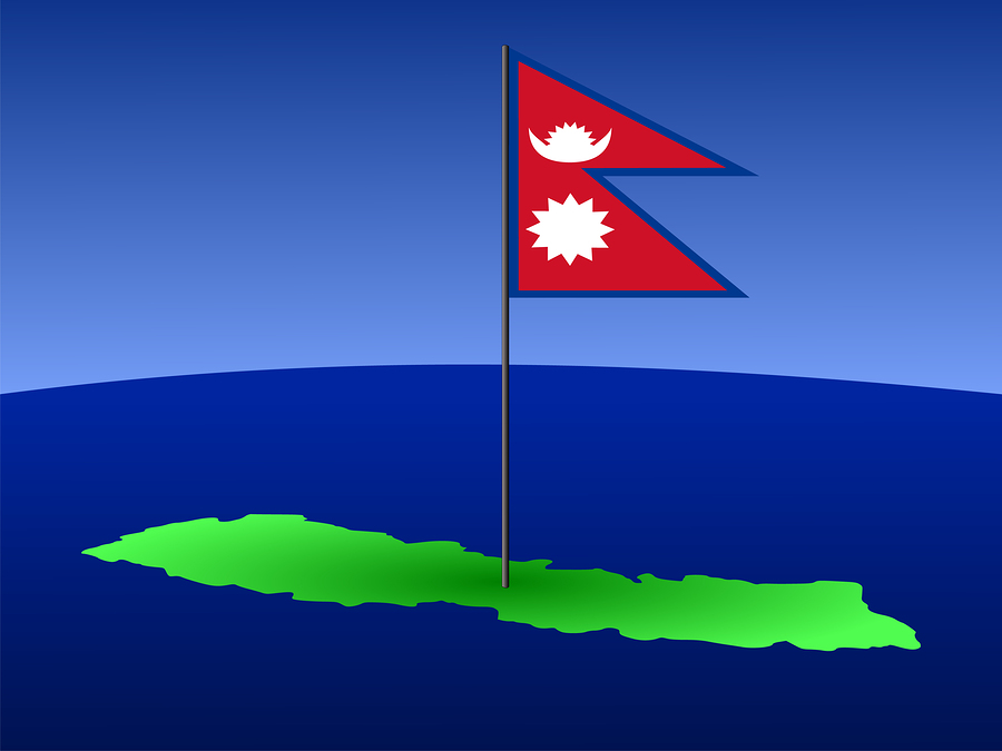 map of Nepal with their flag on pole illustration