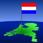 map of Netherlands and Dutch flag on pole illustration