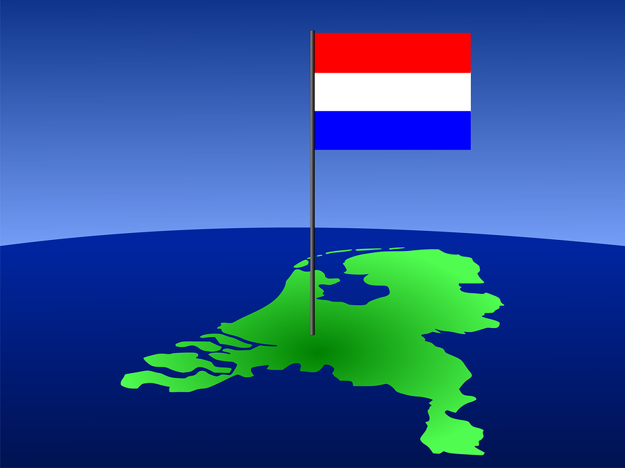map of Netherlands and Dutch flag on pole illustration