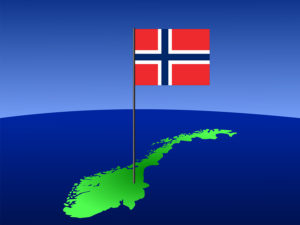 map of Norway and norwegian flag on pole illustration