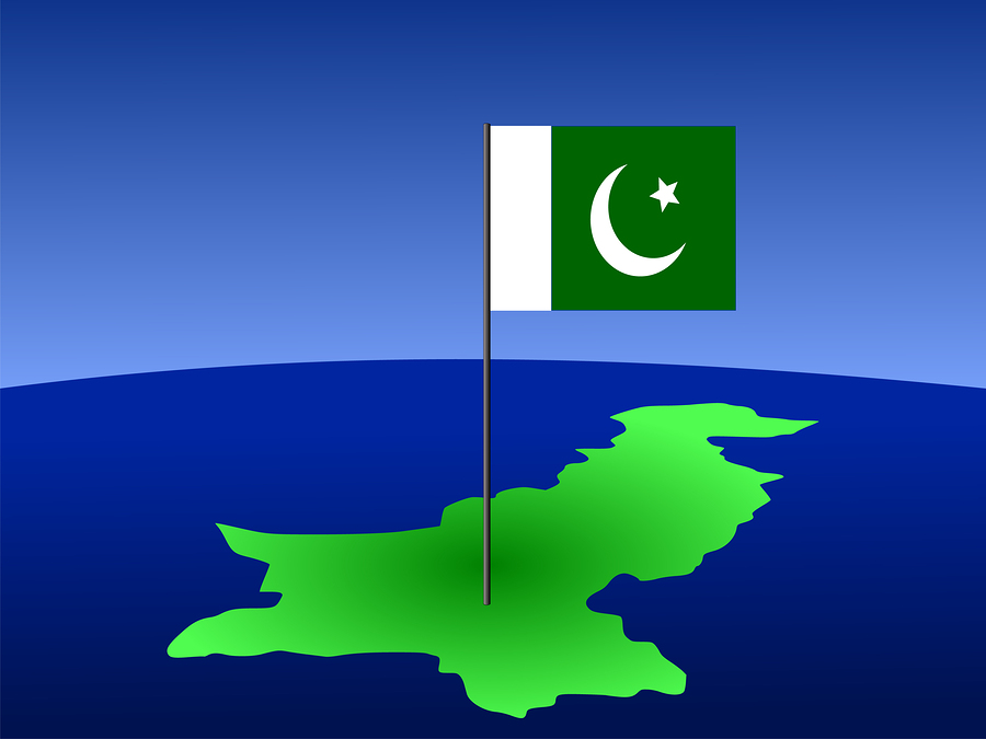 map of Pakistan and Pakistani flag on pole illustration