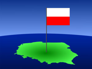 map of Poland and Polish flag on pole illustration