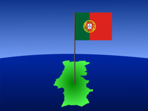 map of portugal and portuguese flag on pole illustration