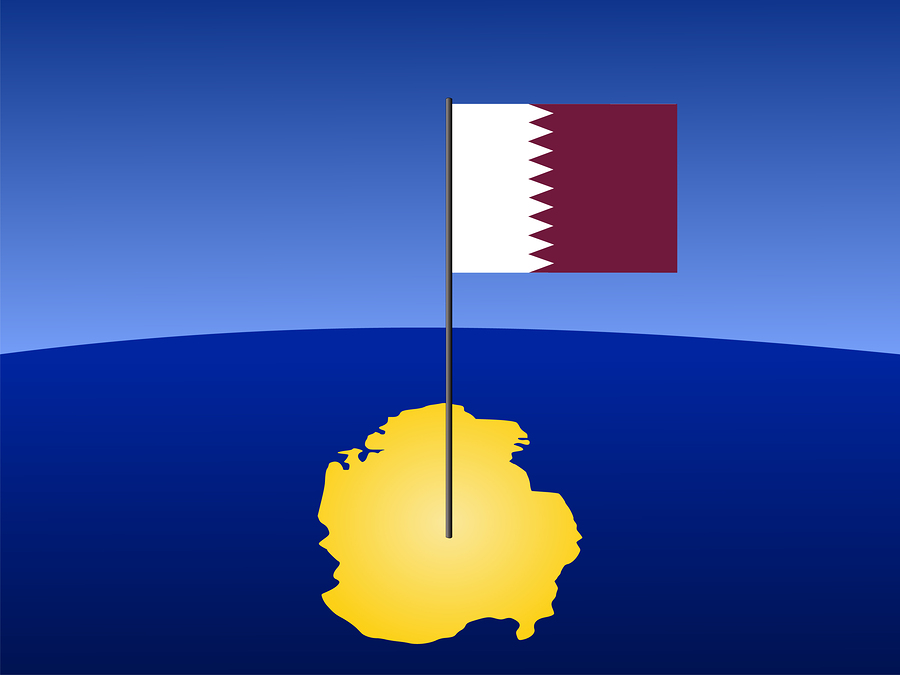 map of Qatar and their flag on pole illustration