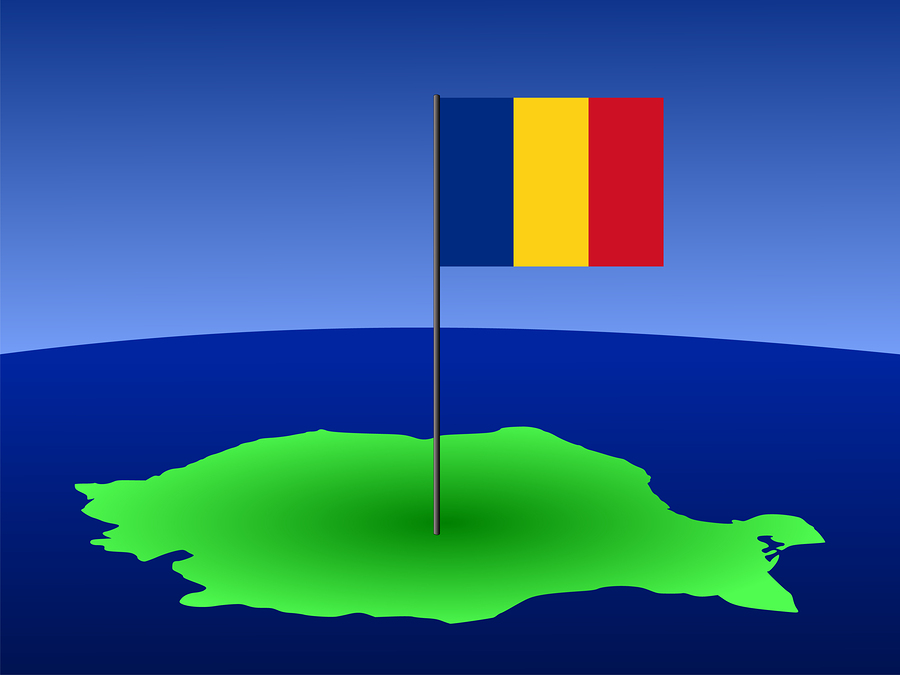 map of Romania and Romanian flag on pole illustration