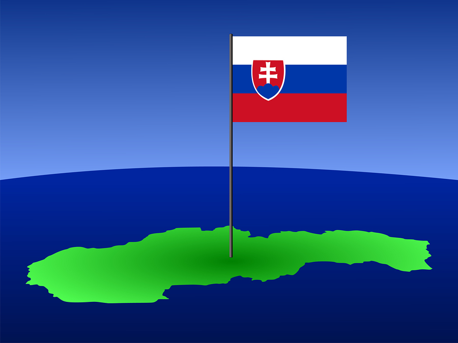 map of Slovakia and Slovakian flag on pole illustration