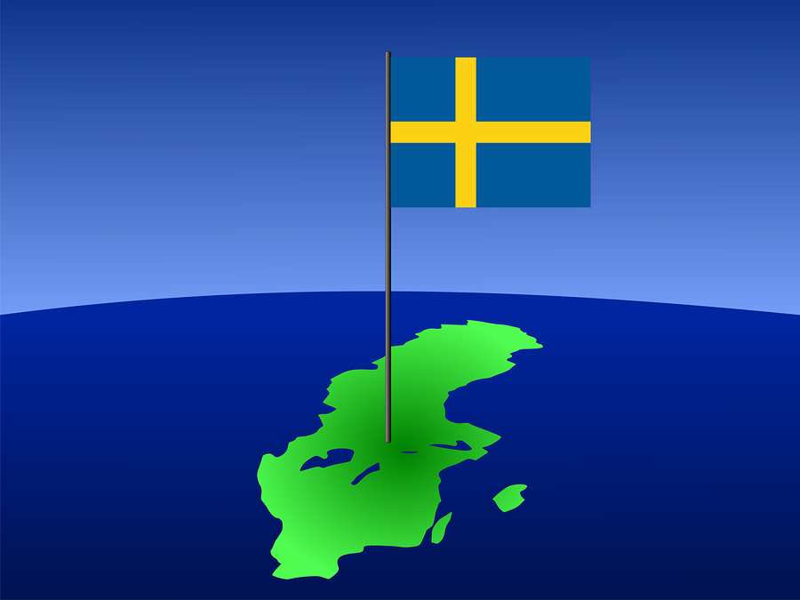 map of Sweden and Swedish flag on pole illustration
