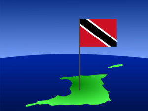 map of Trinidad and their flag on pole illustration