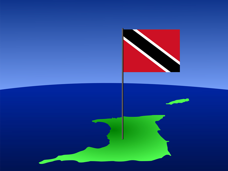 map of Trinidad and their flag on pole illustration